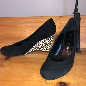 Franco Sarto Wedge Heels Black Suede Animal Print